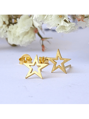 Aritos De Plata con baño de Oro Estrellas Abiertas