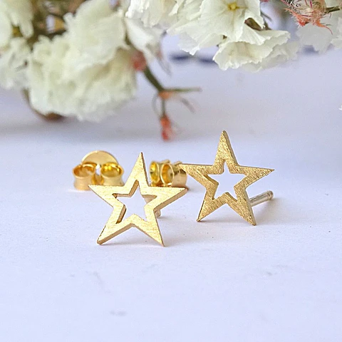 Aritos De Plata con baño de Oro Estrellas Abiertas