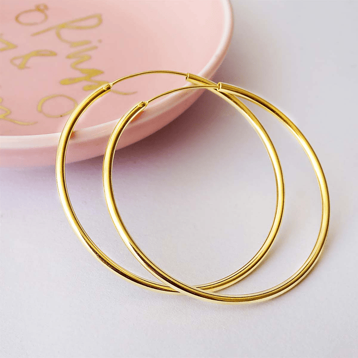 Aros De Plata 925 Con Baño De Oro Argollas 50mm 3