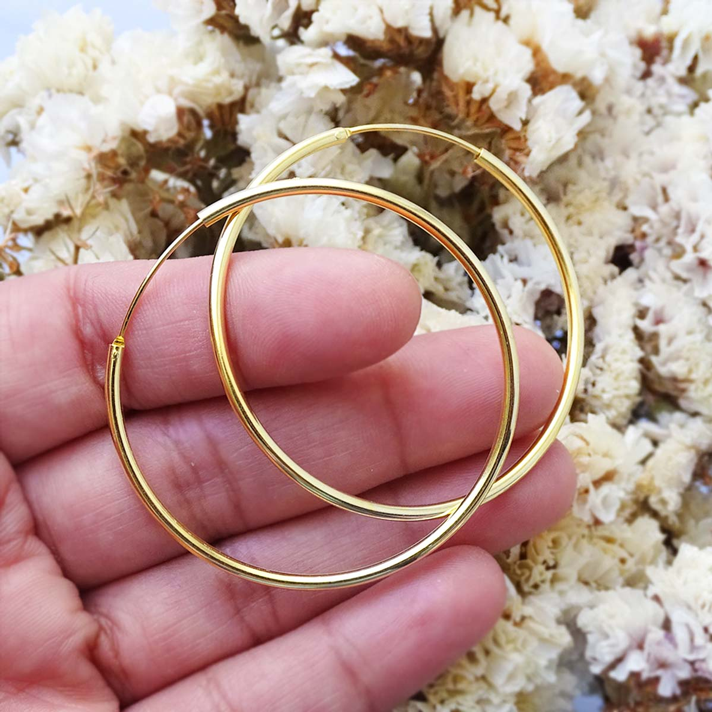 Aros De Plata 925 Con Baño De Oro Argollas 50mm 4