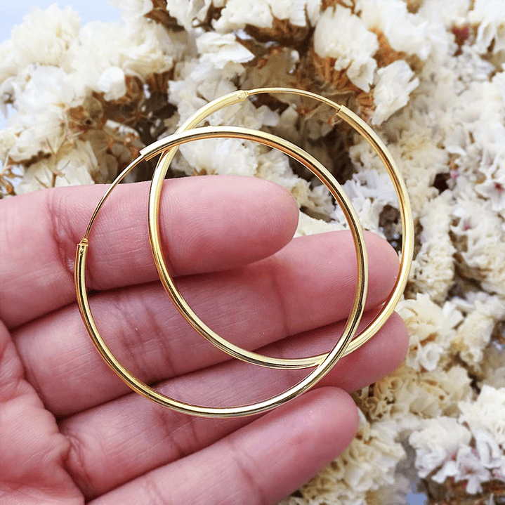 Aros De Plata 925 Con Baño De Oro Argollas 50mm 4