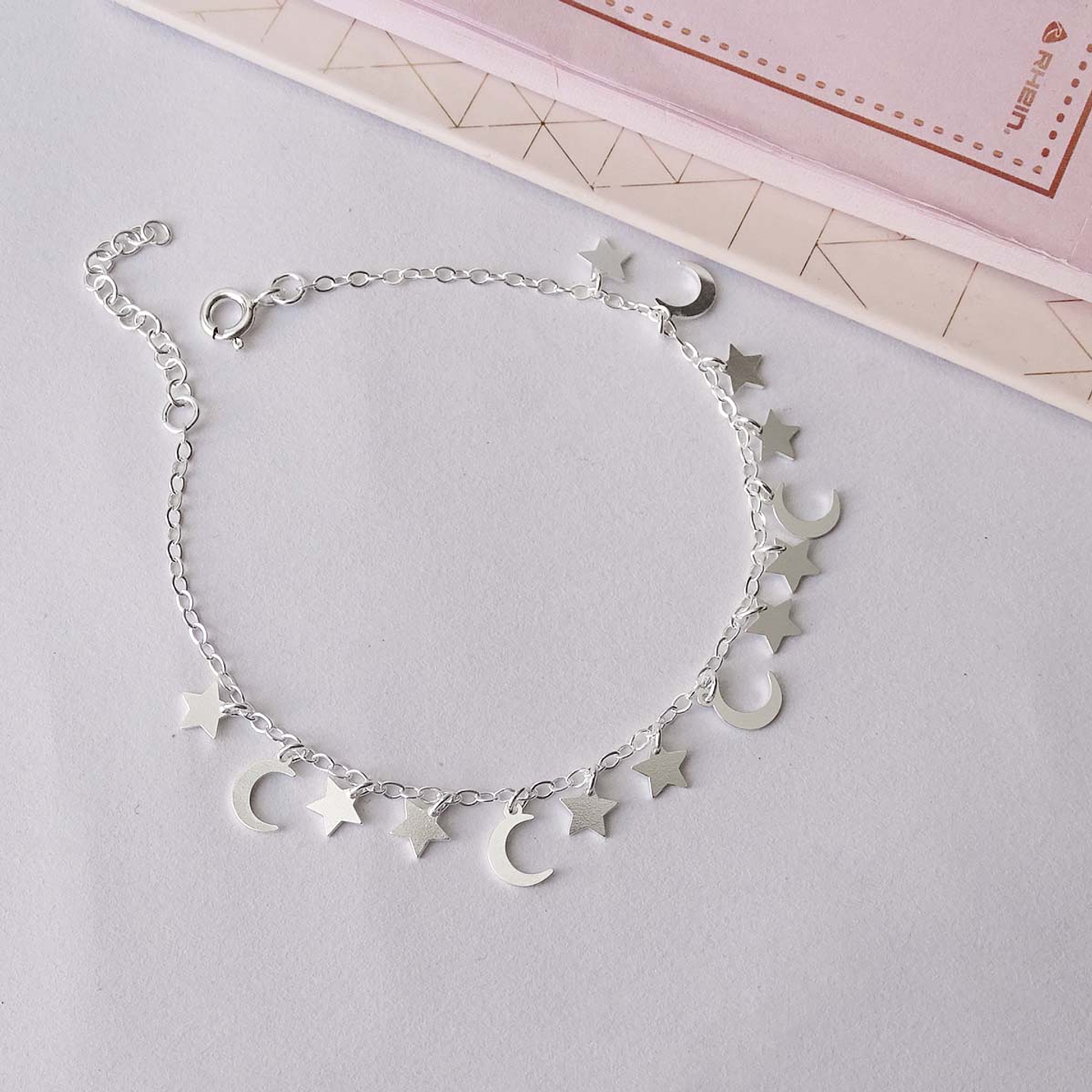 Pulseras De Plata 925 Luna y Estrellas 3