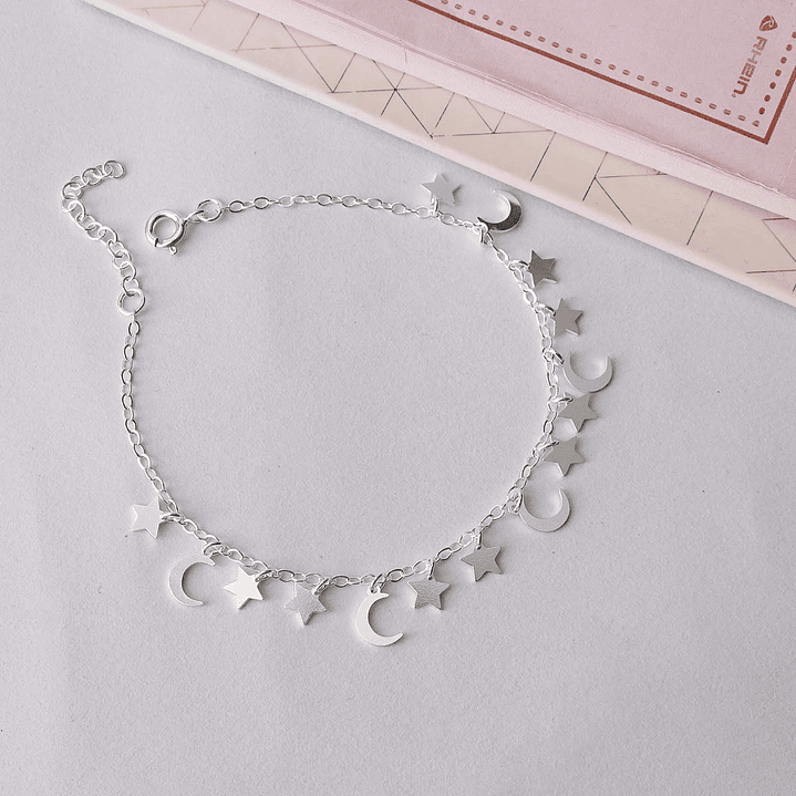 Pulseras De Plata 925 Luna y Estrellas 3