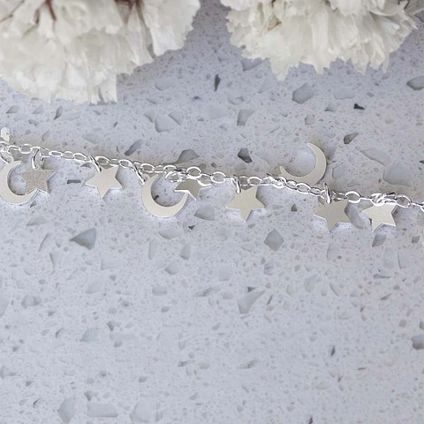 Pulseras De Plata 925 Luna y Estrellas