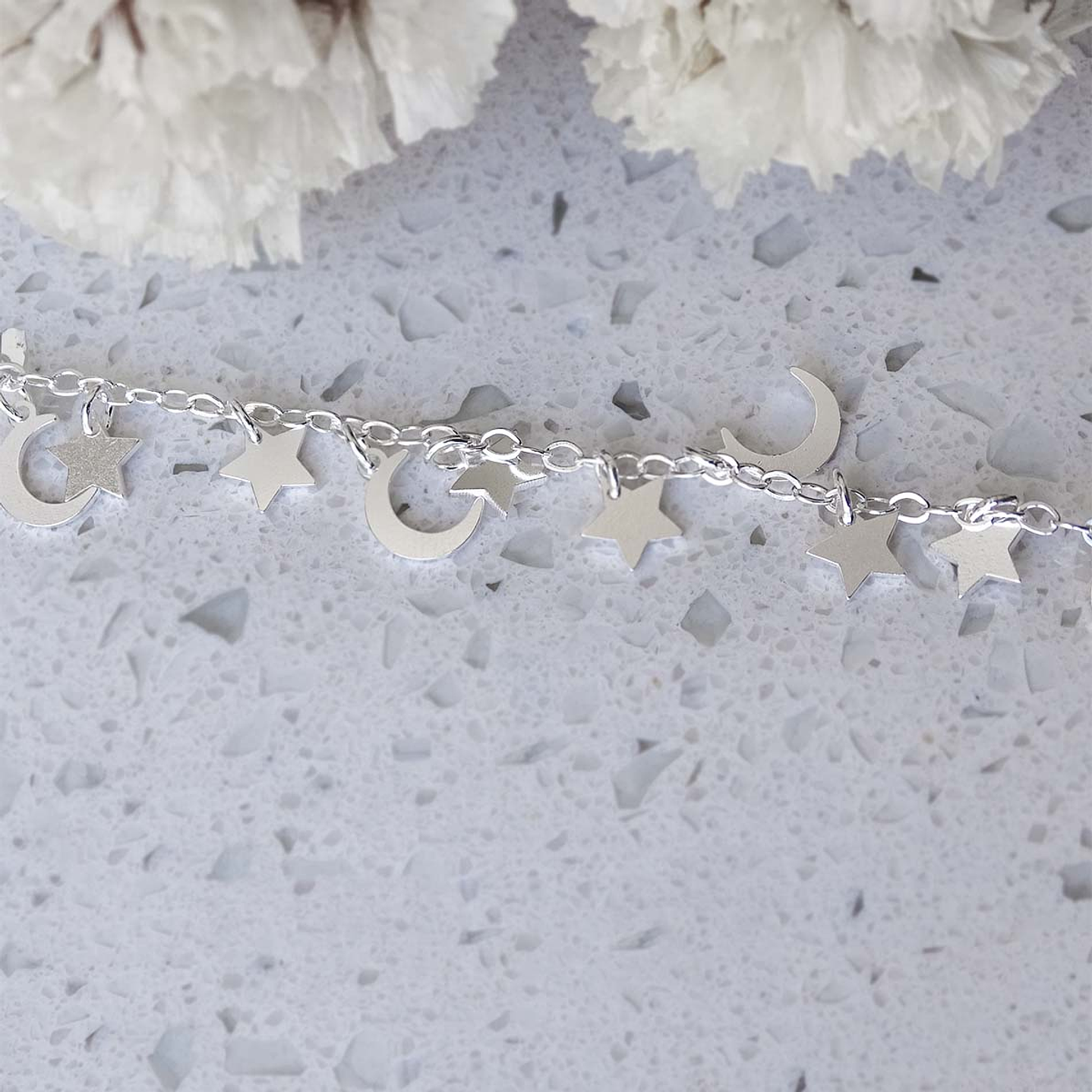 Pulseras De Plata 925 Luna y Estrellas 2