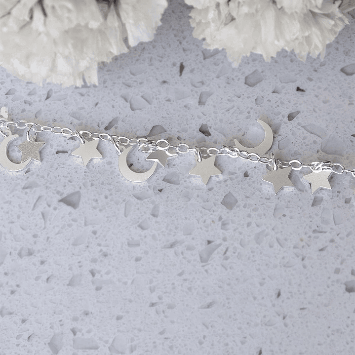Pulseras De Plata 925 Luna y Estrellas 2