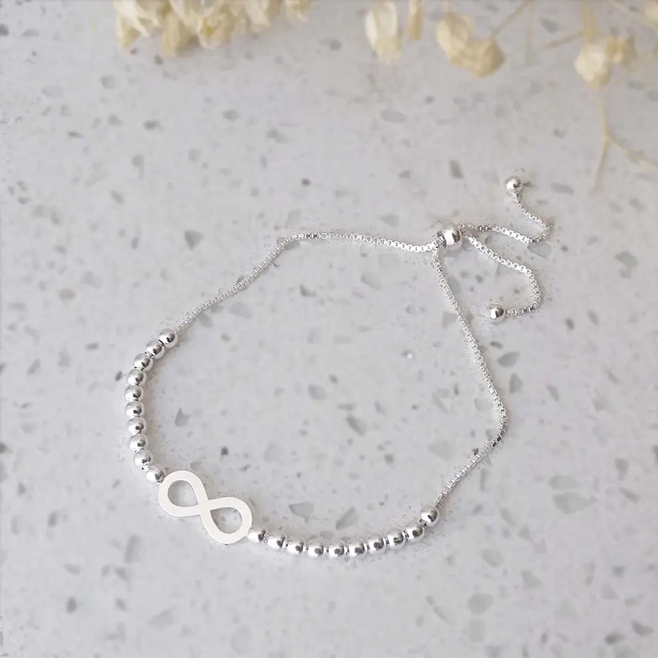 Pulsera De Plata 925 Ajustable Infinito 3
