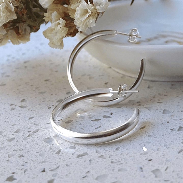 Aros De Plata 925 Argollas Lisa T 30mm   3