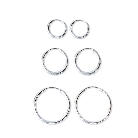 Aros De Plata 925  Set (3 Par) Argollas 10mm, 14mm Y 20mm Mabelita