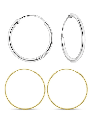 Aros De Plata 925  Set (2 Par) Argollas Plata 20mm Dorada Y Plateada 