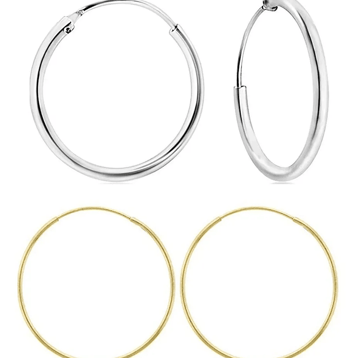 Aros De Plata 925  Set (2 Par) Argollas Plata 20mm Dorada Y Plateada  1