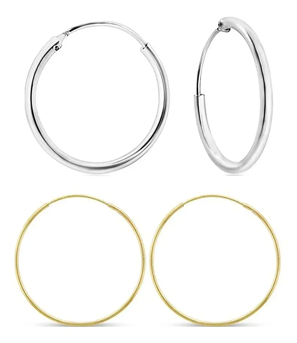Aros De Plata 925  Set (2 Par) Argollas Plata 20mm Dorada Y Plateada  1