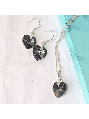 Conjunto de Plata Corazones Dark Aurora Boreal 