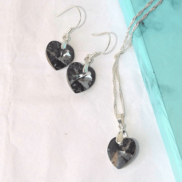 Conjunto de Plata Corazones Dark Aurora Boreal  2