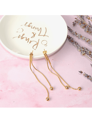 Aros De Plata Con Baño de Oro Largo con Puntos