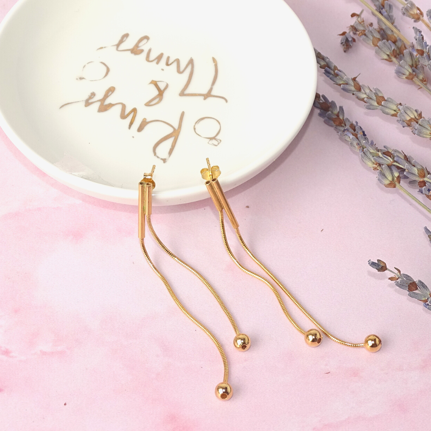 Aros De Plata Con Baño de Oro Largo con Puntos 2