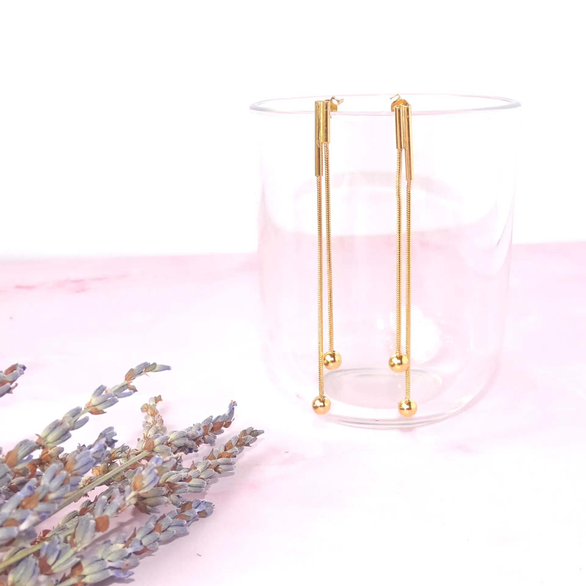 Aros De Plata Con Baño de Oro Largo con Puntos 3