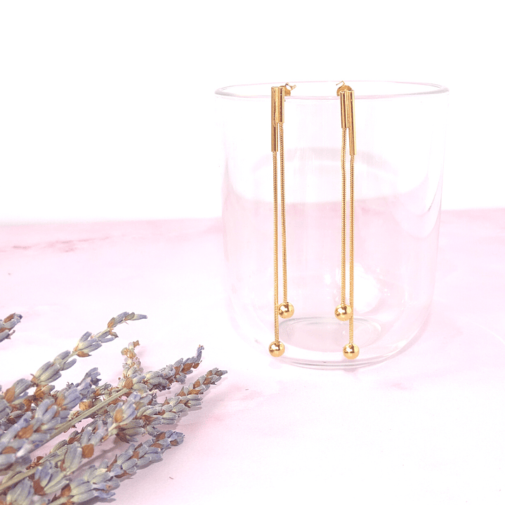 Aros De Plata Con Baño de Oro Largo con Puntos 3