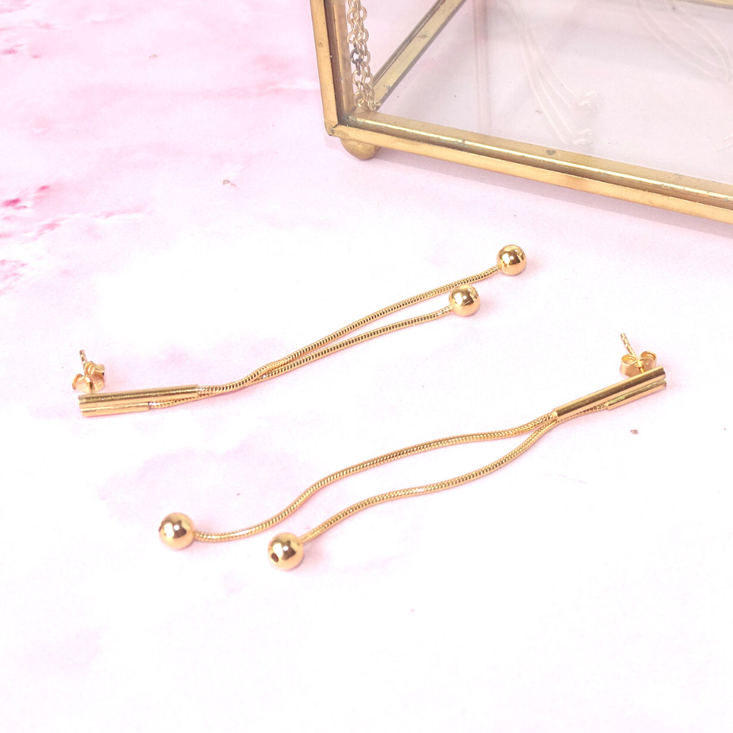 Aros De Plata Con Baño de Oro Largo con Puntos 4