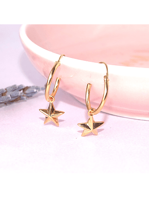 Aros De Plata 925 Con Baño De Oro Argollas Estrella