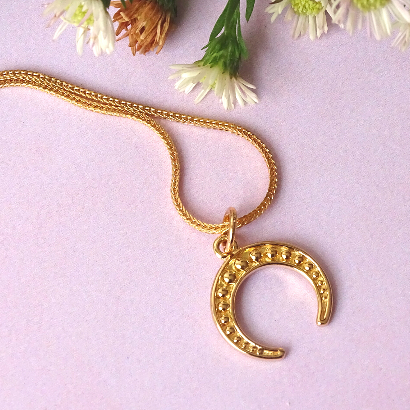 Collar De Plata Con Baño De Oro Luna Creciente 5