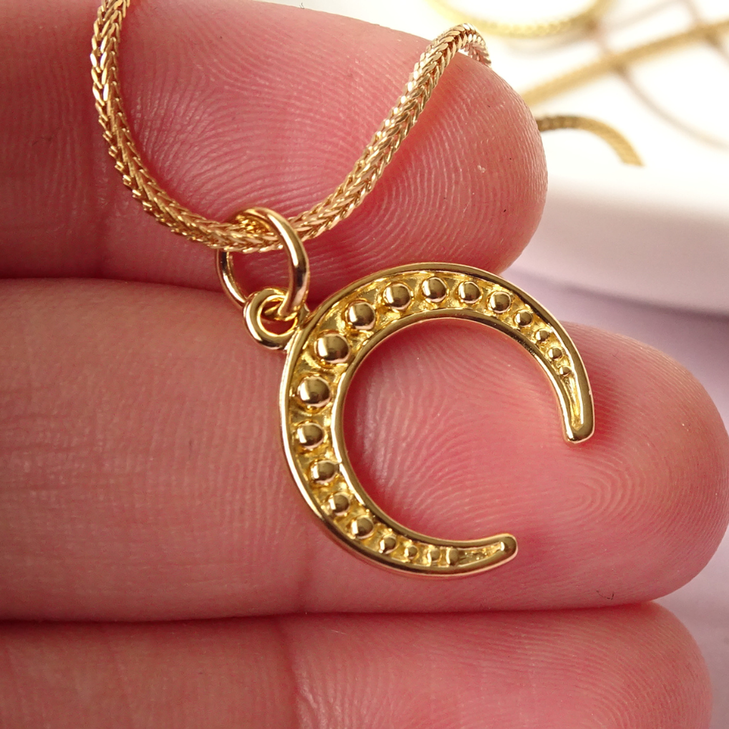 Collar De Plata Con Baño De Oro Luna Creciente 4