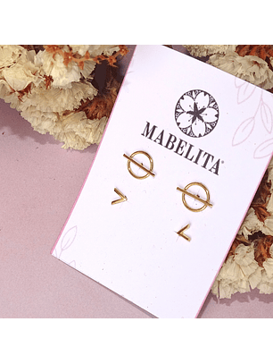   Set de Aritos De Plata Con Baño De Oro Geometrico