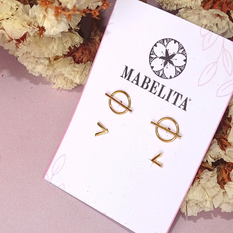   Set de Aritos De Plata Con Baño De Oro Geometrico