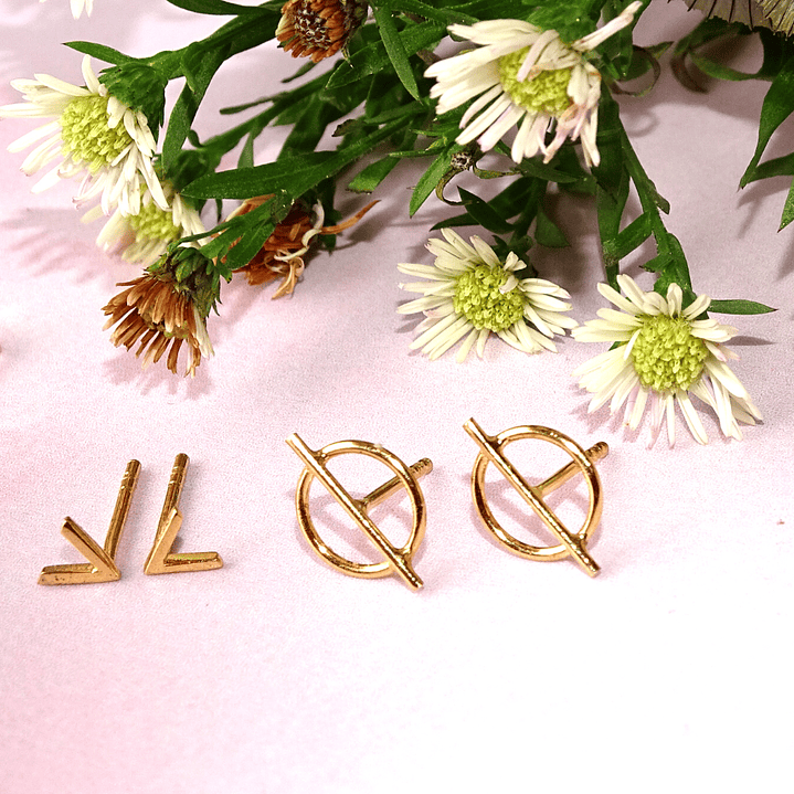   Set de Aritos De Plata Con Baño De Oro Geometrico 1