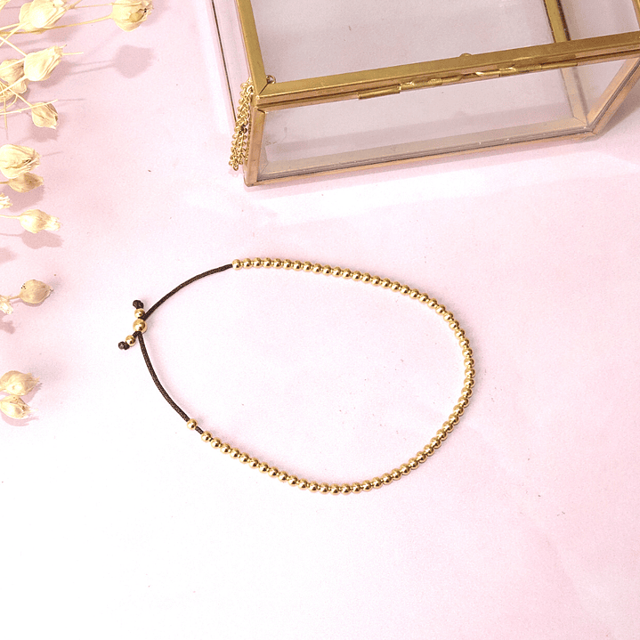 Pulsera De Plata Bañado En Oro Ajustable Con Bolitas  4