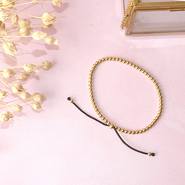 Pulsera De Plata Bañado En Oro Ajustable Con Bolitas  5