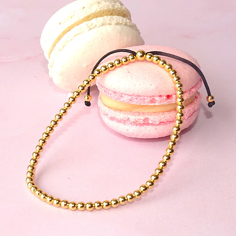 Pulsera De Plata Bañado En Oro Ajustable Con Bolitas 