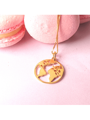 Collar De Plata Con Baño De Oro Mapamundi