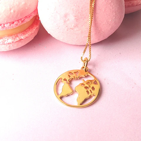 Collar De Plata Con Baño De Oro Mapamundi