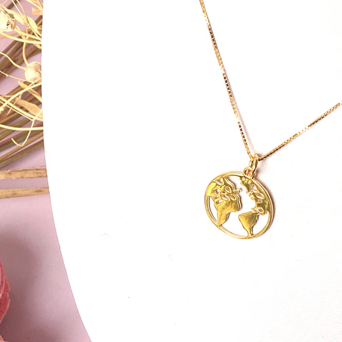 Collar De Plata Con Baño De Oro Mapamundi