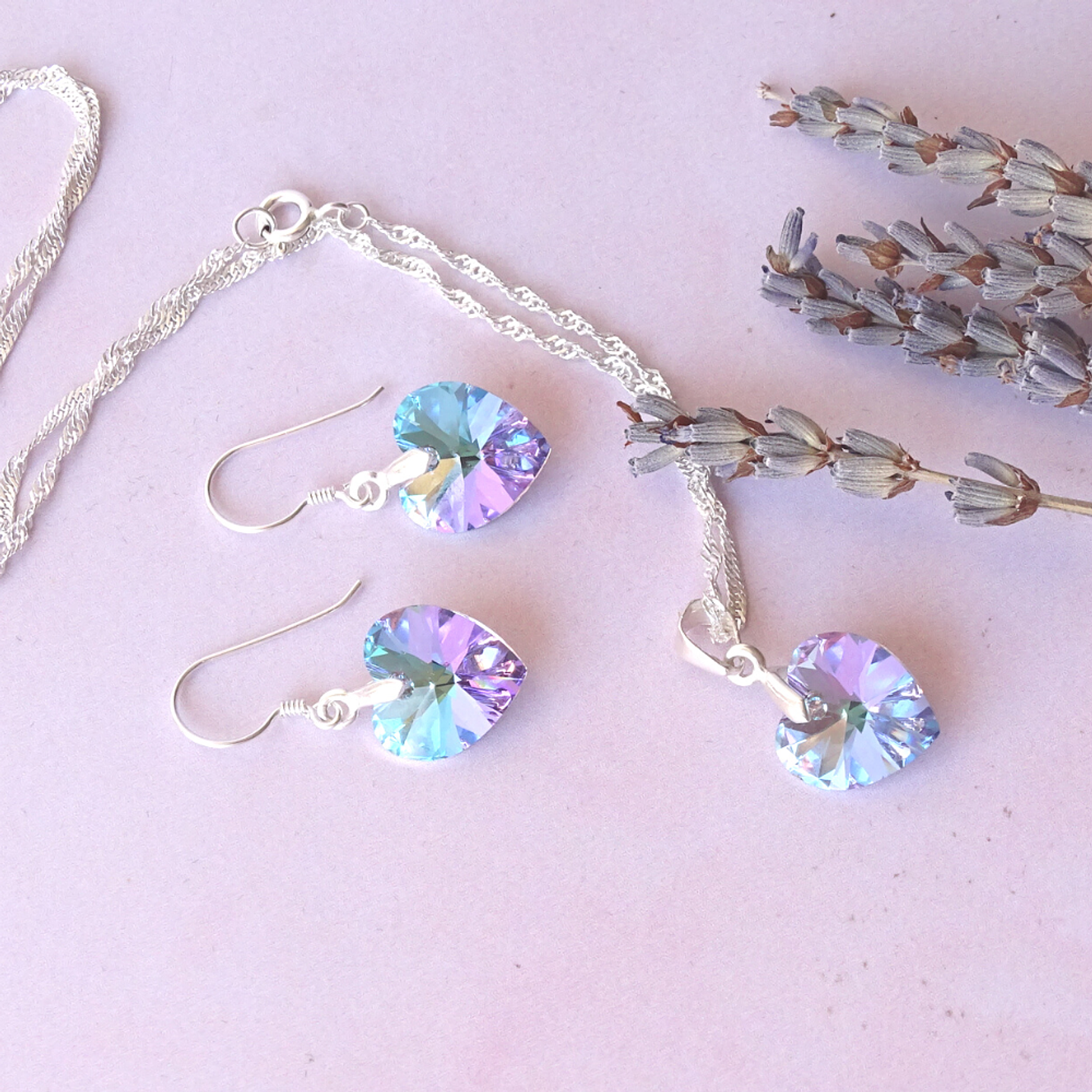 Conjunto de Plata Corazones Violeta 3