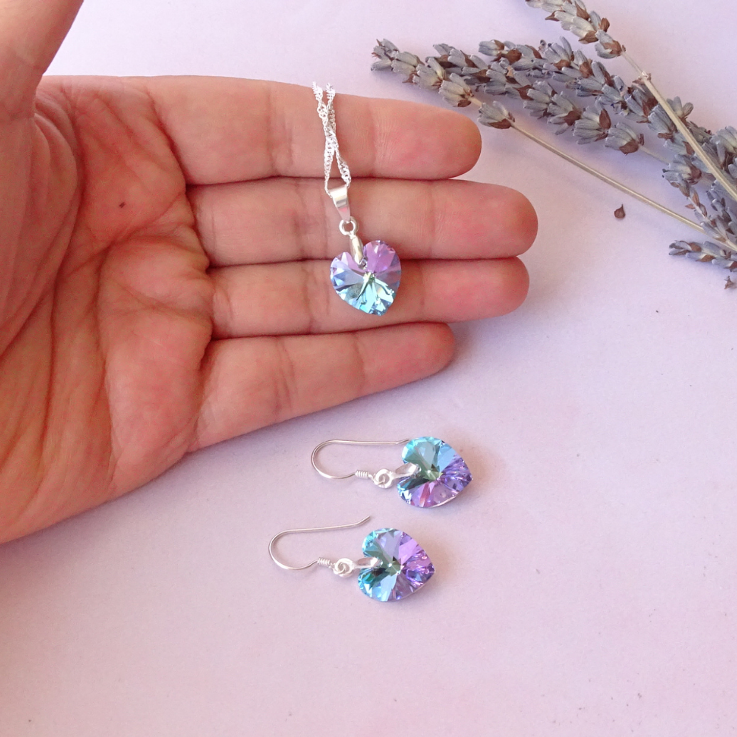 Conjunto de Plata Corazones Violeta 4