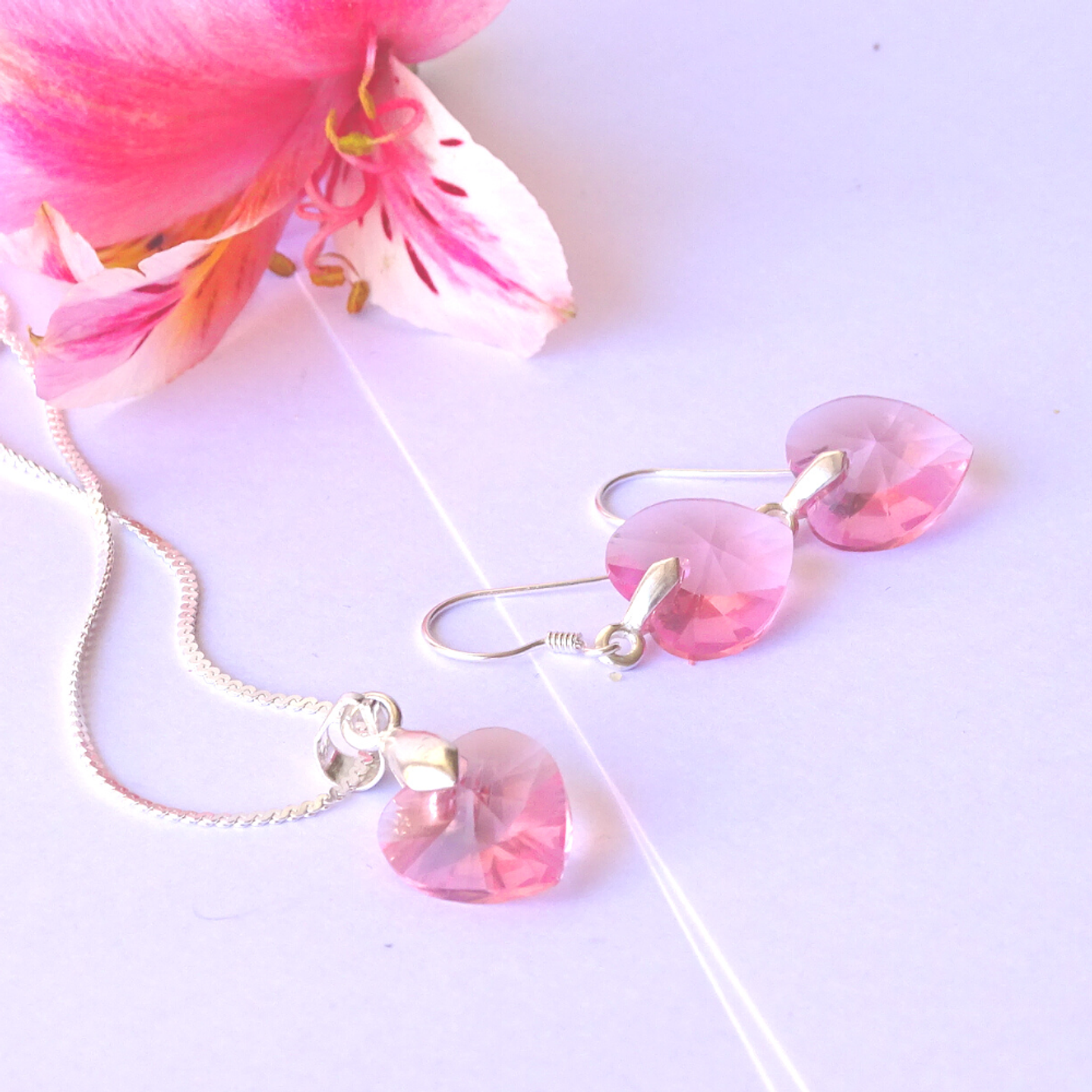 Conjunto de Plata Corazones Rosa 3