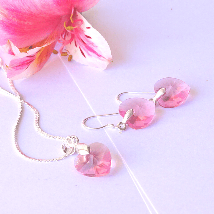 Conjunto de Plata Corazones Rosa 3