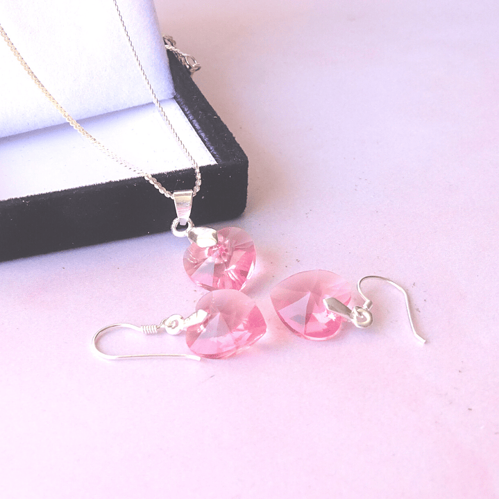 Conjunto de Plata Corazones Rosa 4