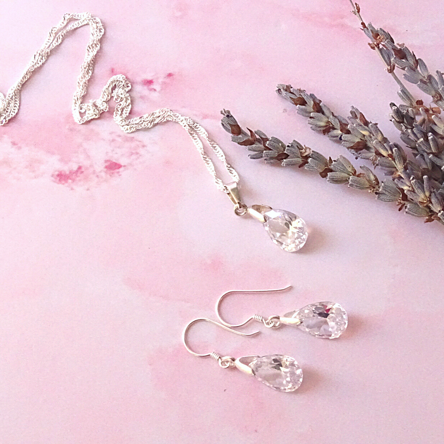 Conjunto De Plata 925 Cristales Gotas Zircon 3