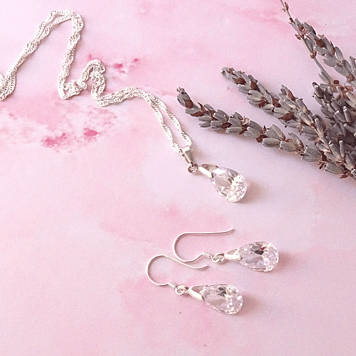 Conjunto De Plata 925 Cristales Gotas Zircon 3