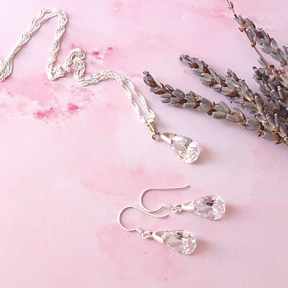 Conjunto De Plata 925 Cristales Gotas Zircon 3