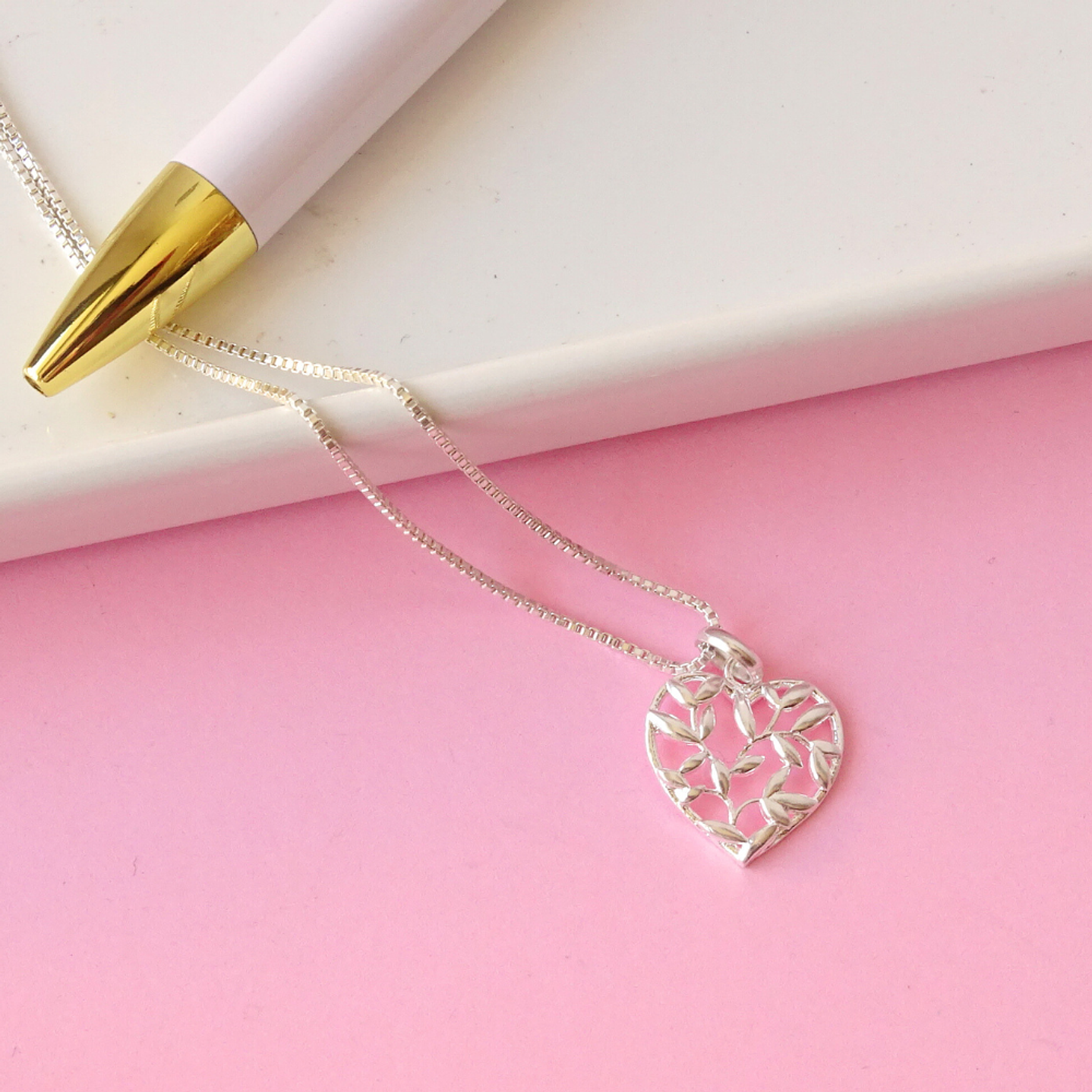 Cadena De Plata 925 Veneciana & Corazón Hojas de amor 3