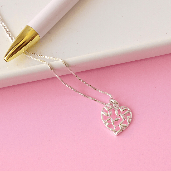 Cadena De Plata 925 Veneciana & Corazón Hojas de amor 3