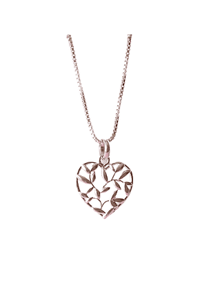 Cadena De Plata 925 Veneciana & Corazón Hojas de amor