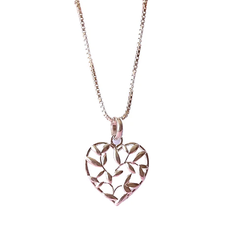 Cadena De Plata 925 Veneciana & Corazón Hojas de amor