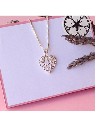 Cadena De Plata 925 Veneciana & Corazón Hojas de amor