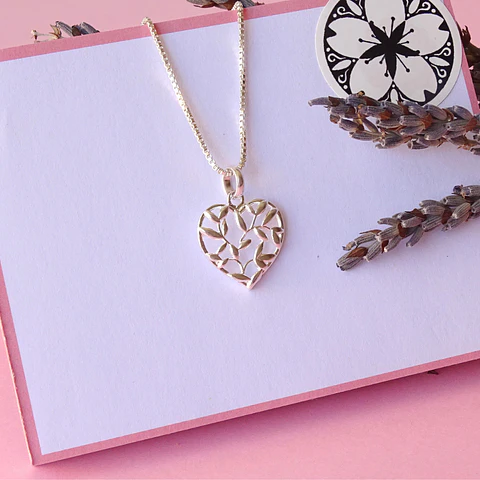 Cadena De Plata 925 Veneciana & Corazón Hojas de amor