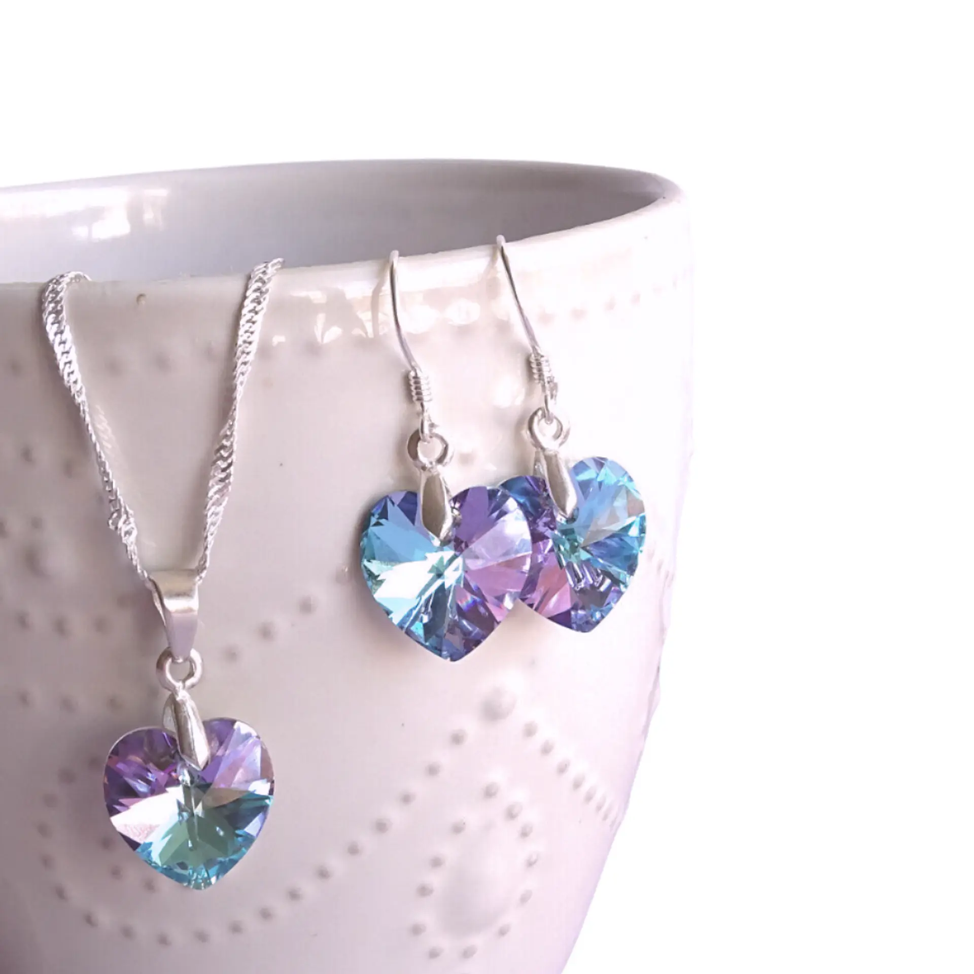 Conjunto de Plata Corazones Violeta 1